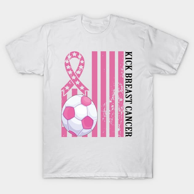 Kick Breast Cancer Awareness Soccer Pink Ribbon T-Shirt by DODG99